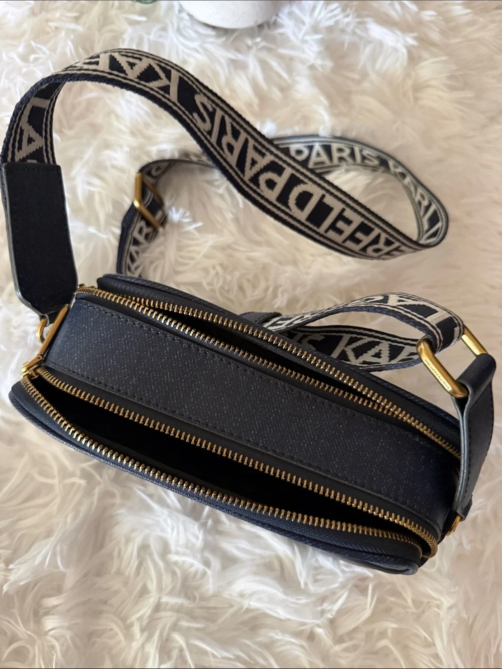 Karl Lagerfeld Navy and Gold Embellished Crossbody Messenger Bag